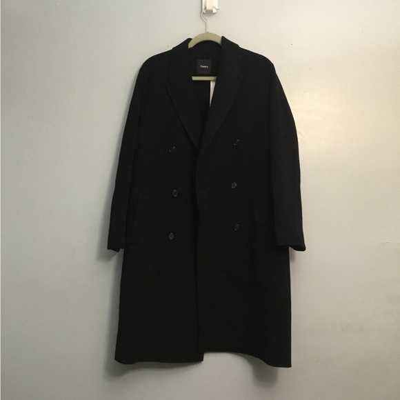 Theory Women’s Classic Black Trench Coat size Large - Picture 2 of 11